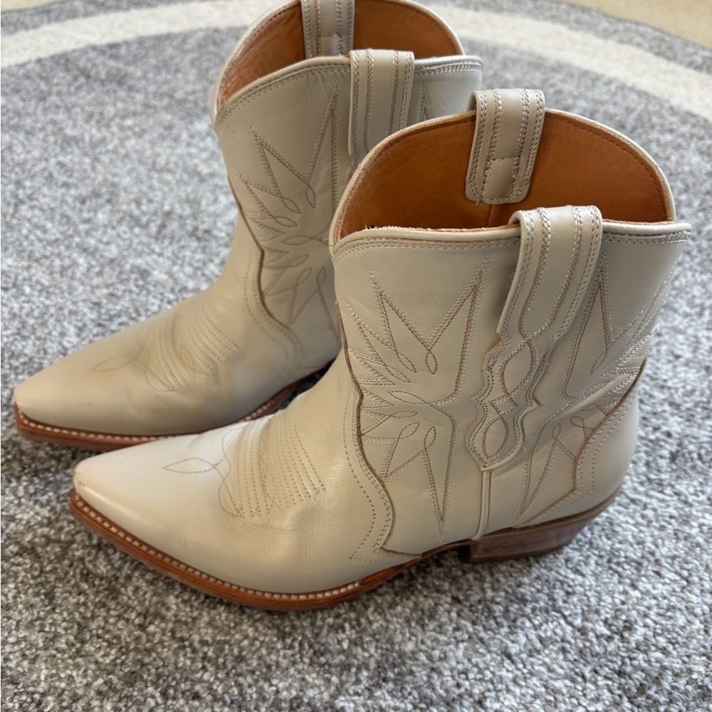 Tecovas Cream Western Ankle Boots - Pointed Toe, Stacked Heel - Picture 7 of 8